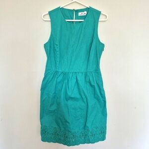 Vineyard Vines Green Textured Eyelet Floral Cotton Midi Dress W Pockets – Size 8